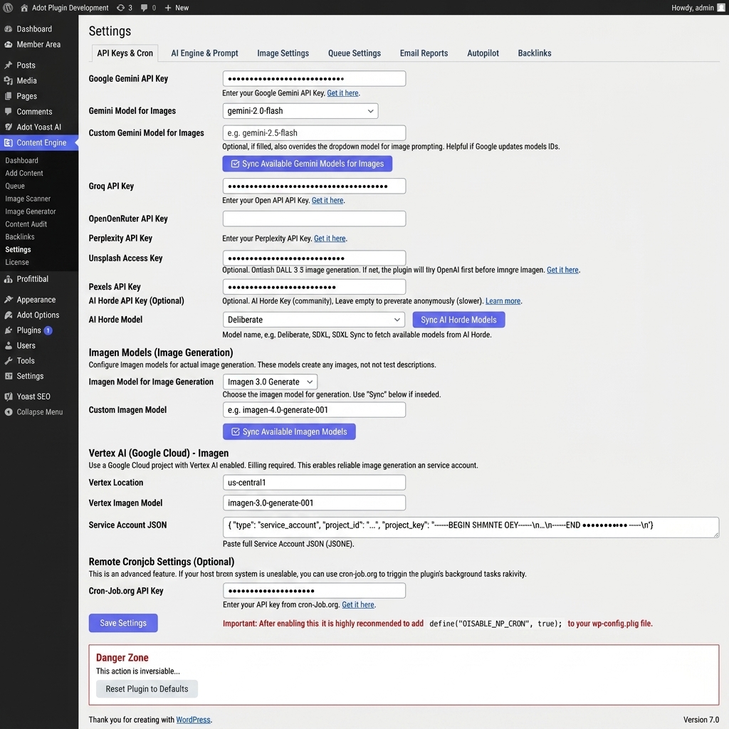 Adot Content Engine Setting